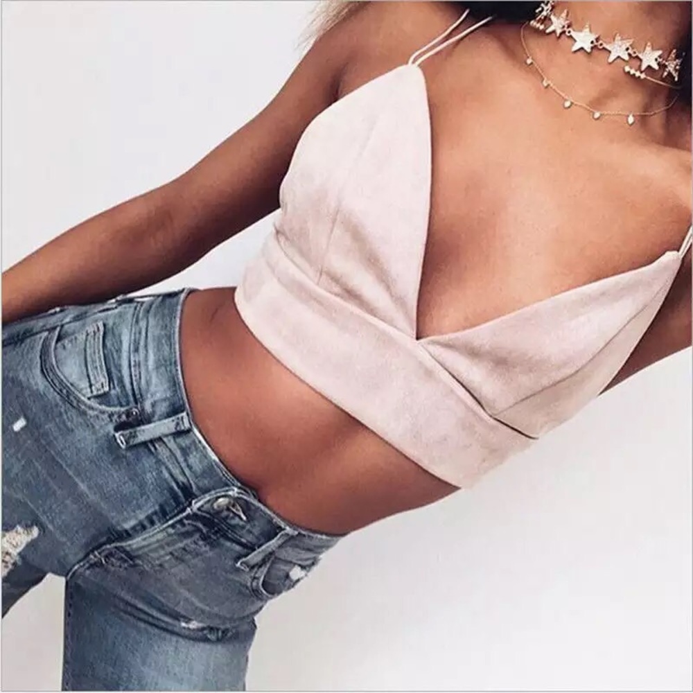 Soft pink suede bralette